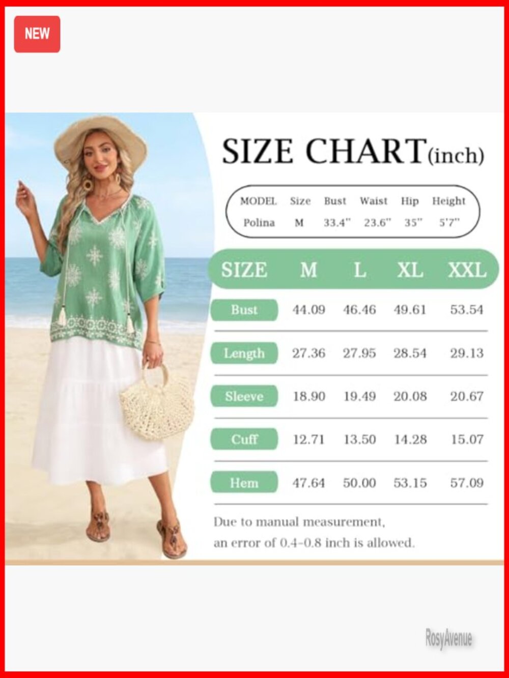 Boho 3/4 Sleeve V-Neck Tie Front Peasant Blouse Loose Fit Flowy Summer Top - Picture 6 of 7